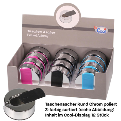 Taschenascher Rund Chrom 12 Stück
