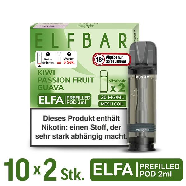 Elfbar Elfa Pod Kiwi Passion Fruit Guava 20mg Nikotin 10x2 Pods